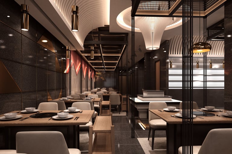 3D render of cafe restaurant interior